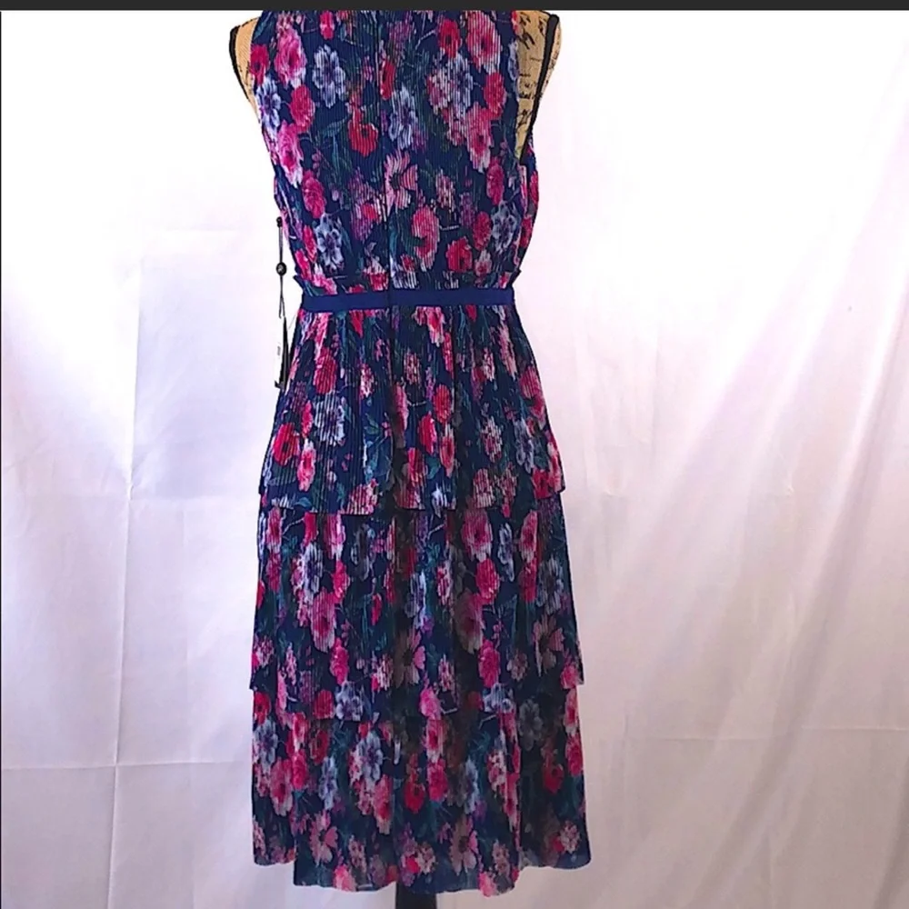 Adrianna Papell floral pleated tiered layers midi dress size 6P - Picture 2 of 16